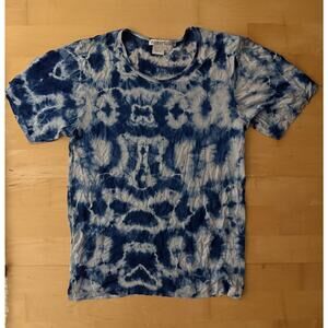 Wintersilks Blue White Silk Tie Dye Short Sleeve T Shirt Stretch Small